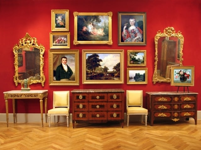 wall with classical art with furniture and decor