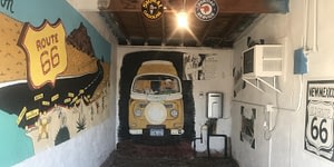 room with painted walls and Route 66 decor