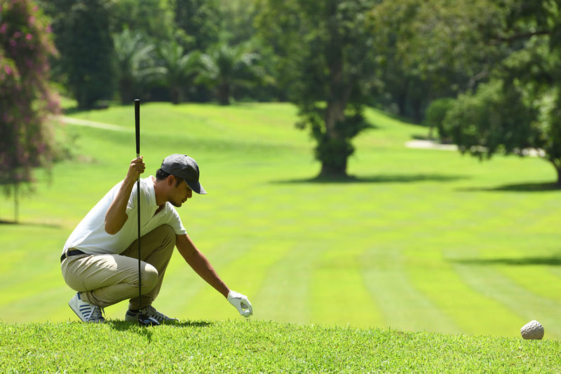 Young Man Playing Golf On A Beautiful Natural Golf Course