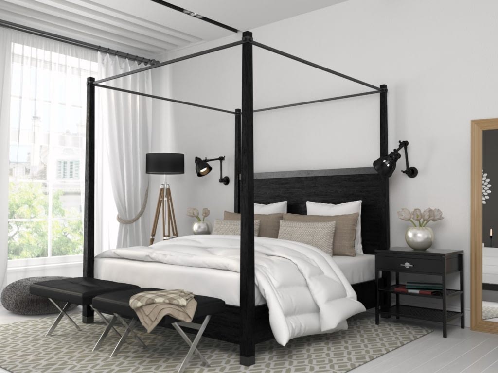 White Bedroom With Black Bed