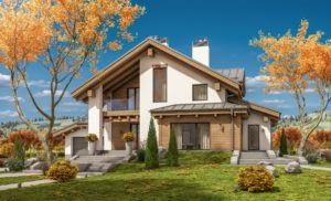 3d Rendering Of Modern Cozy House In Chalet Style