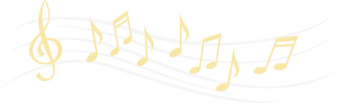 pale yellow music notes and a treble clef