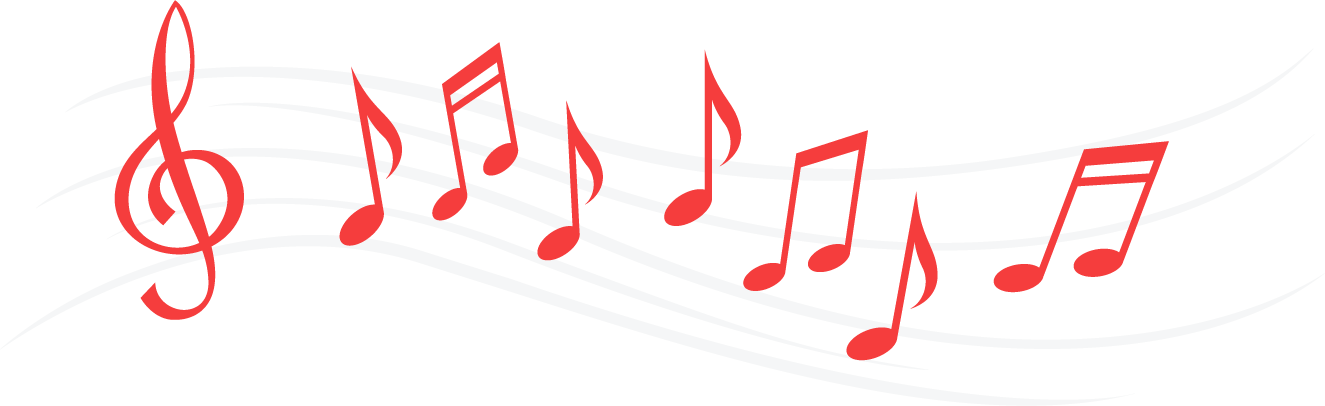 red music notes and a treble cleff
