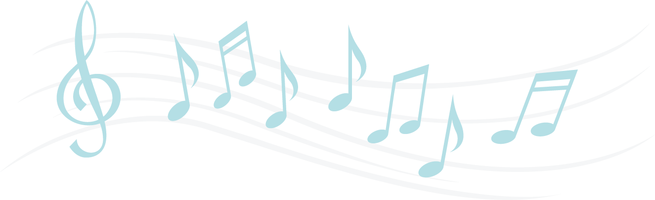 blue-grey music notes and a treble clef