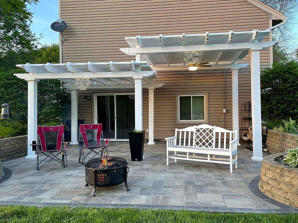 Two tier pergola on a patio