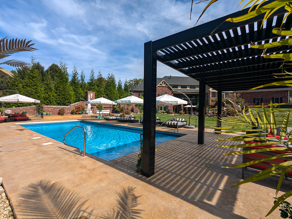 Modern Shade Pergola in black pool side