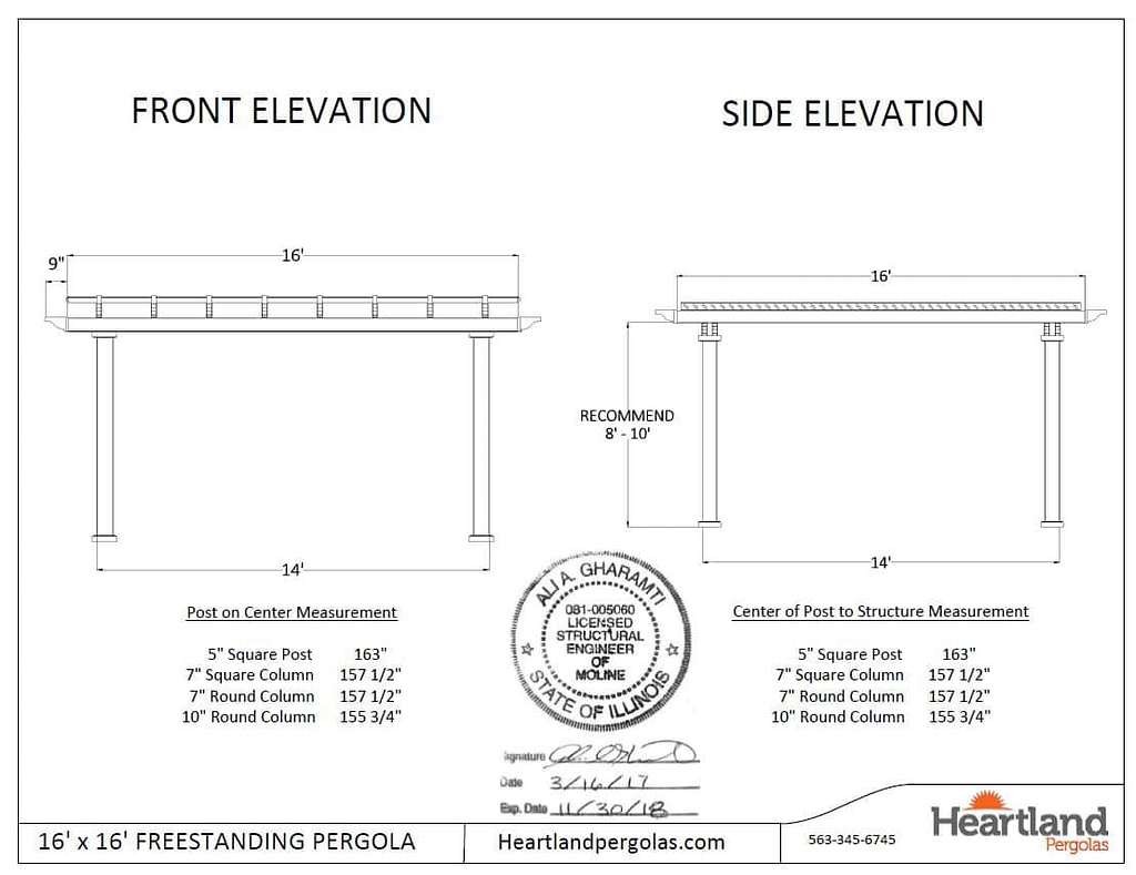 16x16 vinyl pergola kit displayed for size reference
