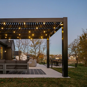 Modern 16x16 freestanding shade pergola kit in black from Heartland Pergolas