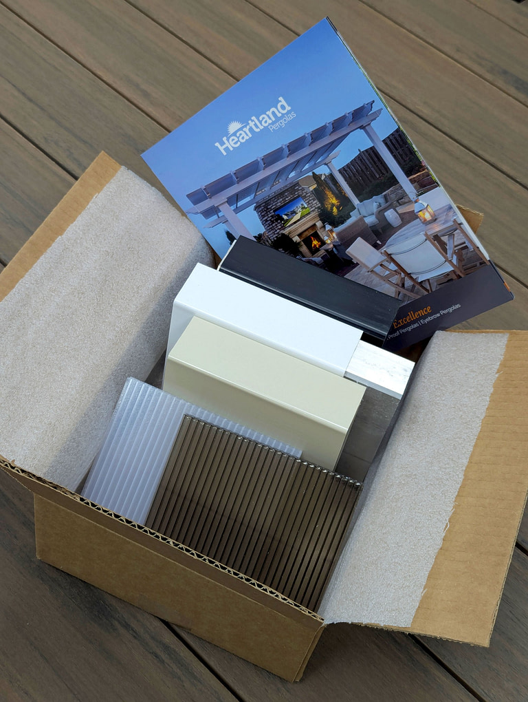 Sample material box for Heartland pergolas