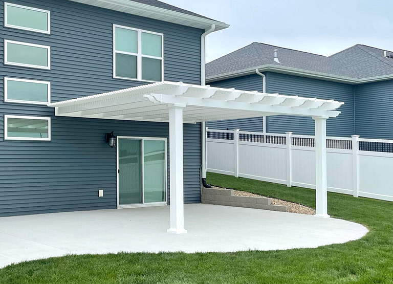Traditional Attached Shade Pergola in White with 7inch Post Columns