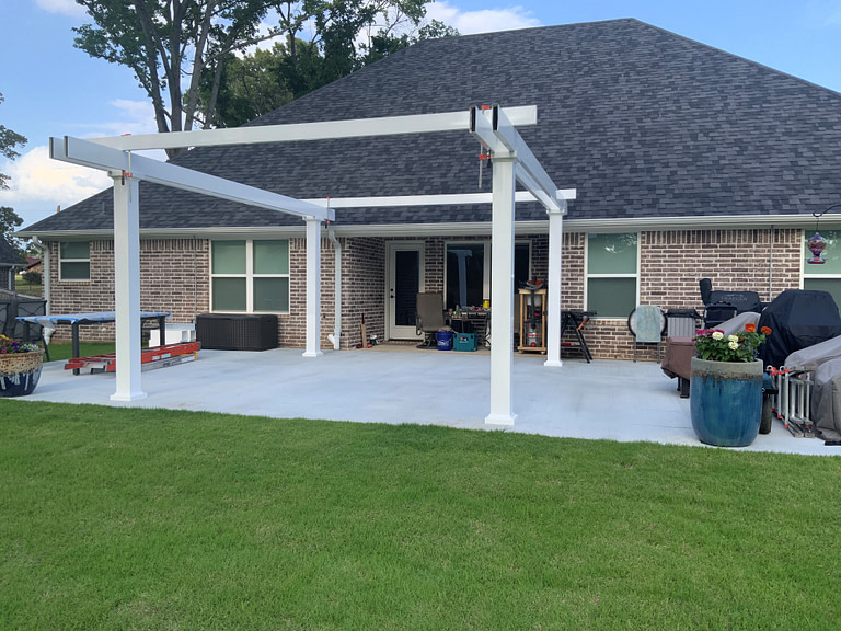 DIY pergola installation vinyl pergola posts and beams are installed