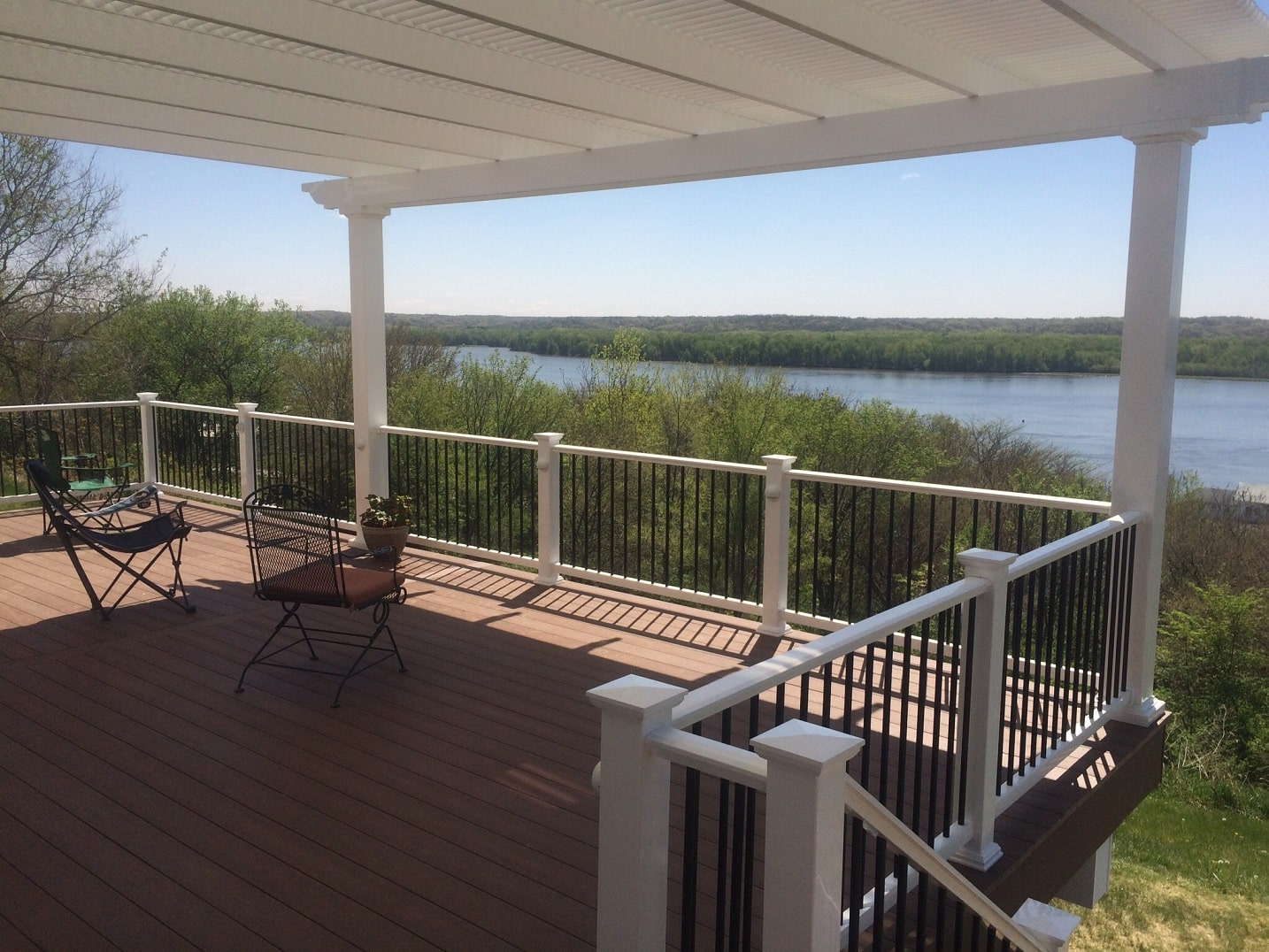 Deck in full shade under a shade pergola over looking the river
