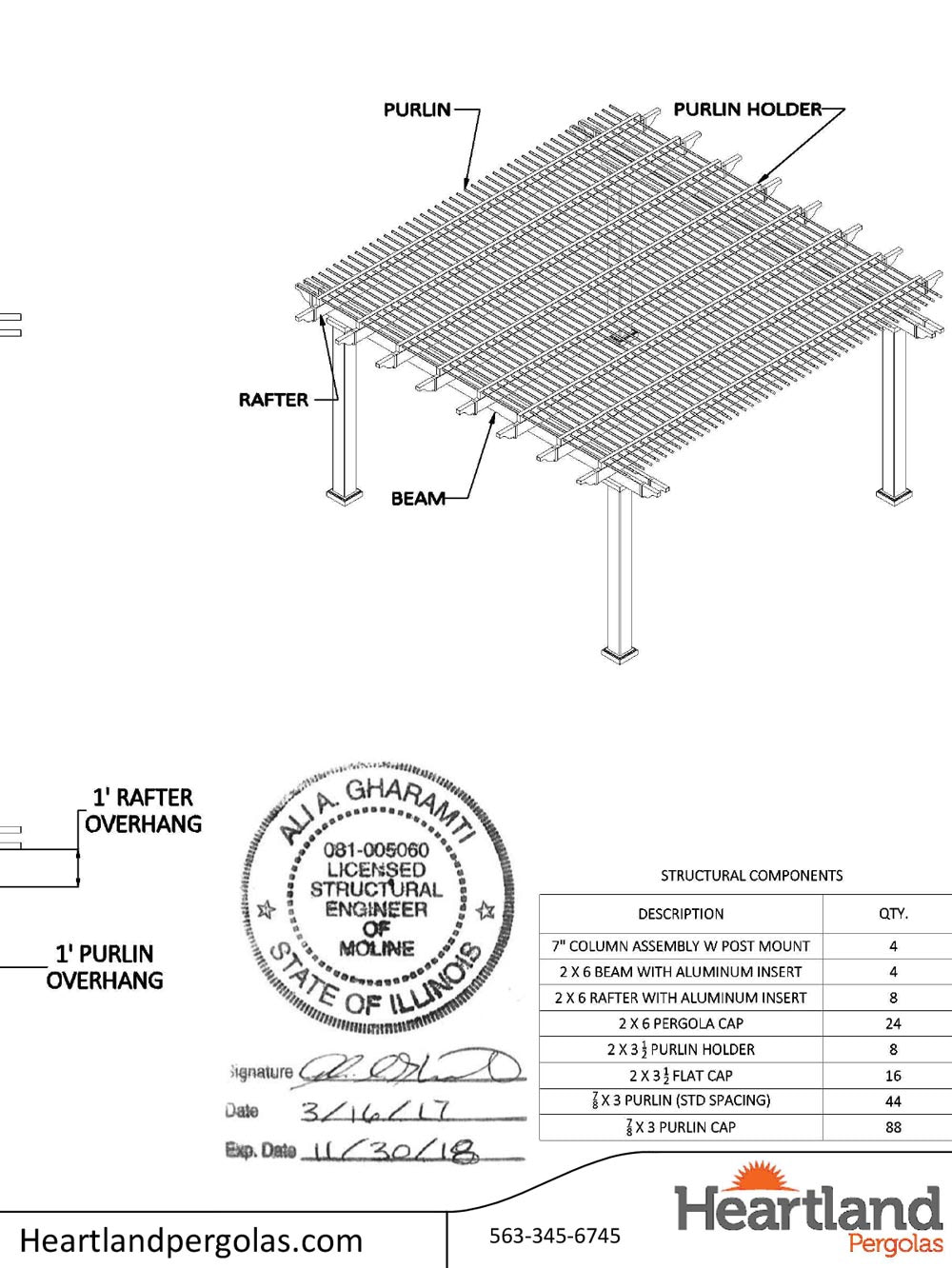 Pergola CAD drawing specifications for contractor reference