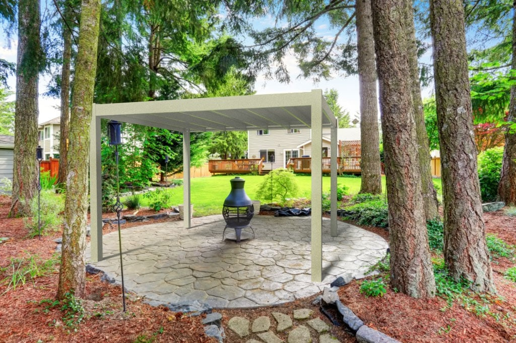 Modern Pergola on a stone patio