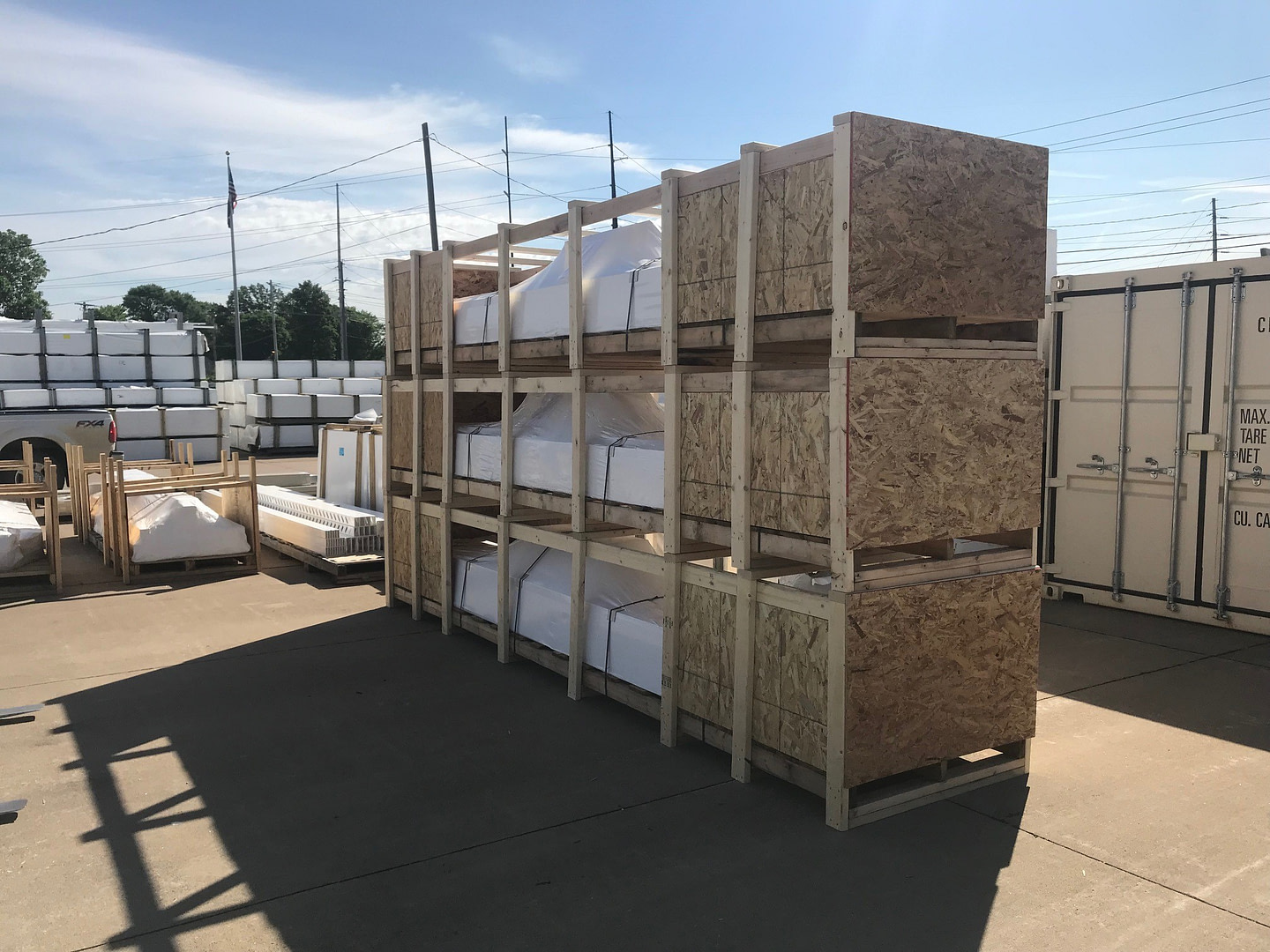 Pergola kits stacked for shipping