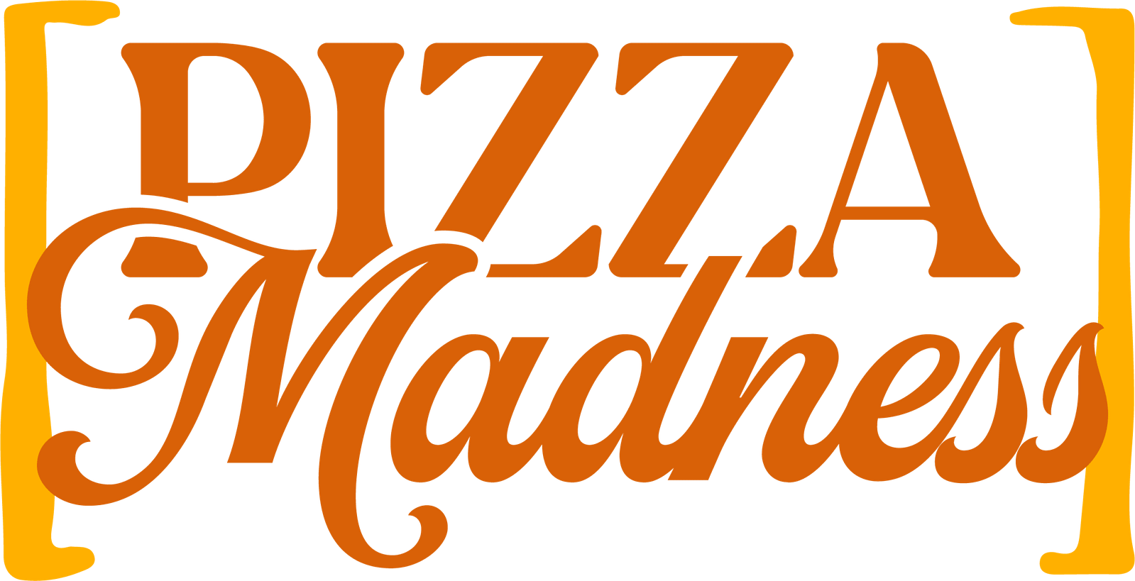 Pizza Madness logo in orange lettering