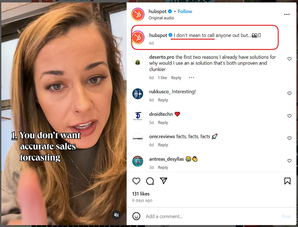 use of first person in social media post