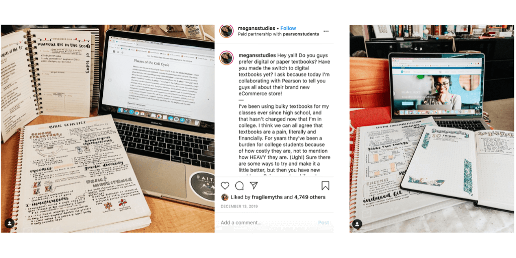 example of sponsored Instagram post by Studygram influencer