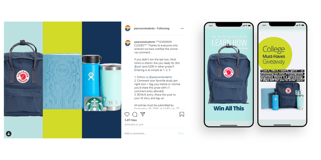 Instagram giveaway content for feed and stories