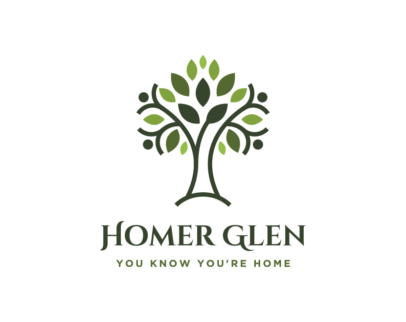 Homer Glen logo with stylized green tree and slogan