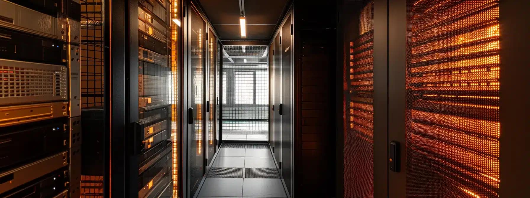 a high-tech server room with futuristic quantum-safe encryption technology protecting email data against cyber threats.