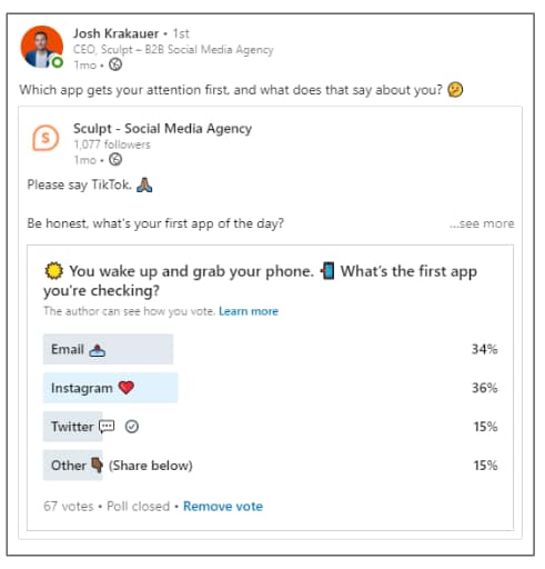 Example of a key employee sharing content from the company LinkedIn page